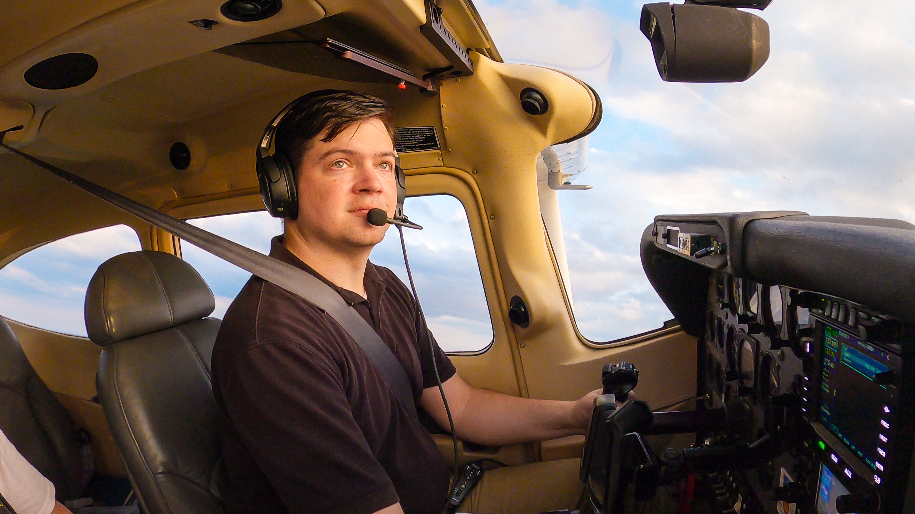 Student pilot soloing plane